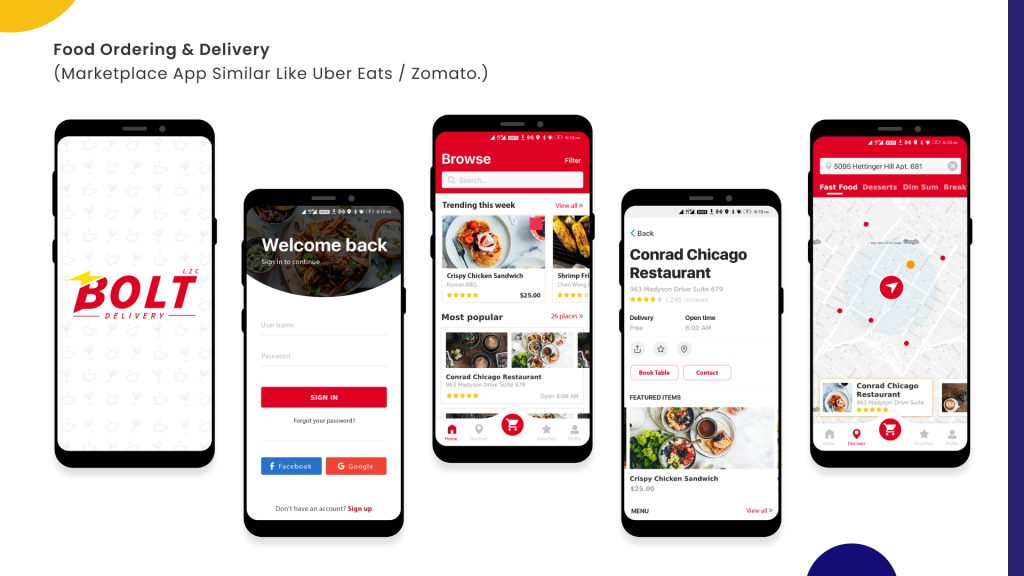 food delivery app mockup screen like UberEats and Zomato
